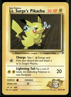 LT. SURGE'S PIKACHU 81/132 C LP GYM HEROES POKEMON - Image 2