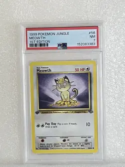 Pokemon 1st Edition Jungle Meowth 56/64 PSA 7 NM Graded 1999 - Image 1