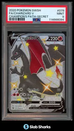 2020 POKEMON CHAMPION'S PATH #079/073 CHARIZARD V FULL ART SECRET RARE PSA 9 - Image 1