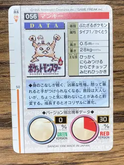 Pokemon Carddass Card Mankey No.56 Bandai Pocket Monsters Green ver. 1996 - Image 2
