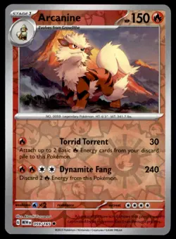 Arcanine 059/165 Uncommon 151 Pokemon Reverse Holo Near Mint - Image 1