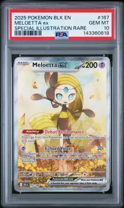 2025 Pokemon BLK EN Black Bolt #167 SIR Special Meloetta ex PSA 10 Gem Mint - Image 1