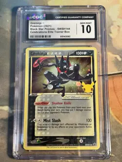 CGC GEM MINT 10 Greninja SWSH144 2021 Celebrations Black Star Promo (Left Swirl) - Image 1