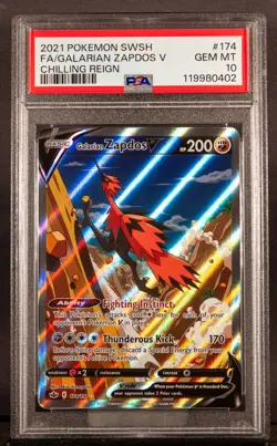 119980402 Galarian Zapdos V 2021 Pokemon SWSH Chilling Reign 174 PSA 10 - Image 1