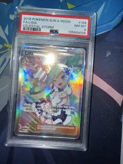 2018 Pokemon Sun & Moon Celestial Storm LISIA #164 Full Art PSA 8 - Image 1