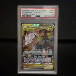 Pokemon 2019 Reshiram & Zekrom GX Cosmic Eclipse 157/236 TAG TEAM PSA 9 - Image 1