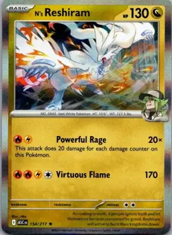 N's Reshiram 154/217 Holo Rare Pokemon Card Ascended Heroes - Image 1