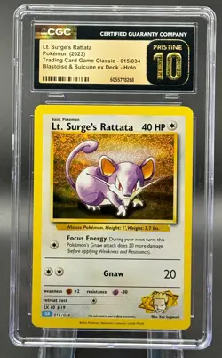 POKEMON 2023 LT. SURGE'S RATTATA #15/034 PRISTINE 10 - Image 1