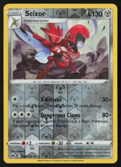 Scizor 086/159 Rare Crown Zenith Pokemon Reverse Holo Near Mint - Image 1