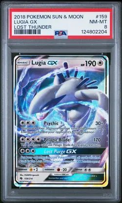 2018 POKEMON SUN & MOON LOST THUNDER #159 LUGIA GX PSA 8 - Image 1