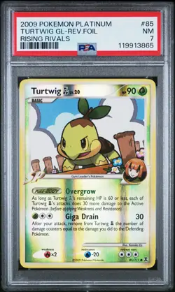 2009 POKEMON PLATINUM RISING RIVALS #85 TURTWIG GL-REVERSE FOIL PSA 7 - Image 1