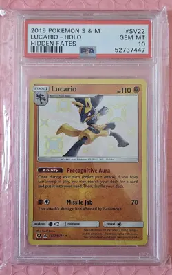 2019 Pokemon Sun & Moon Lucario Holo Hidden Fates SV22/SV94 PSA 10 - Image 1