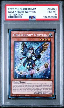 2025 YU-GI-OH! BLMM-BATTLES OF LEGEND: MONSTER MAYHEM GEM-KNIGHT NEPYRIM PSA 8 - Image 1