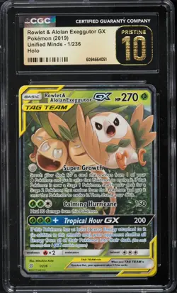 CGC 10 PRISTINE Rowlet Alolan Exeggutor 1/236 Unified Minds Card Tag Team - Image 1