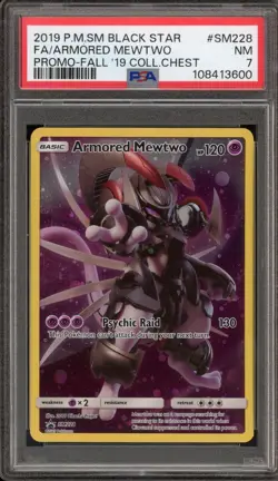 Pokemon Armored Mewtwo Fall Coll. Chest Black Star Full Art Promo SM228 PSA 7 - Image 1