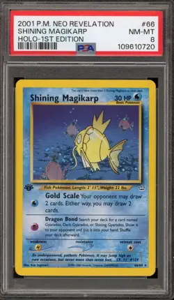 Pokemon Shining Magikarp Neo Revelation 1st Edition Secret Rare Holo #66 PSA 8 - Image 1
