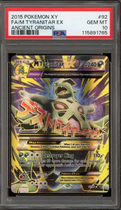 Pokemon M Tyranitar EX XY Ancient Origins Full Art #92 PSA 10 Gem Mint - Image 1