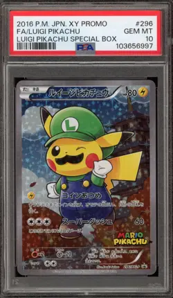 Pokemon Luigi Pikachu Special Bx. Japanese Full Art Promo 296/XY-P PSA 10 - Image 1