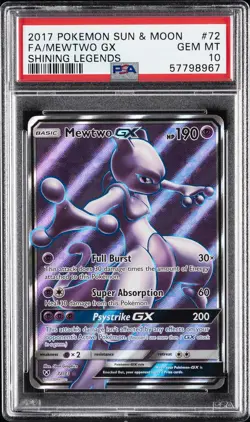 2017 POKEMON SUN & MOON SHINING LEGENDS #72 FULL ART/MEWTWO GX PSA 10 - Image 1