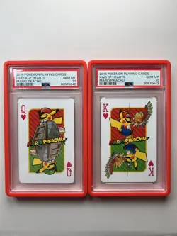 2016 Pokemon Center Mario Pikachu Playing Cards Queen & King of Hearts PSA10 SEQ - Image 1