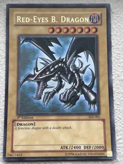 Yugioh Red-Eyes Black B Dragon SDJ-001 Ultra Rare 1st Edition LP 1996 - Image 1