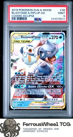 Blastoise & Piplup Gx #38 - 2019 Pokemon Sun & Moon Cosmic Eclipse - PSA 9 - Image 1
