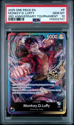 2025 ONE PIECE PROMOS P MONKEY D. LUFFY 3RD ANNIVERSARY TOURNAMENT PSA 10 - Image 1