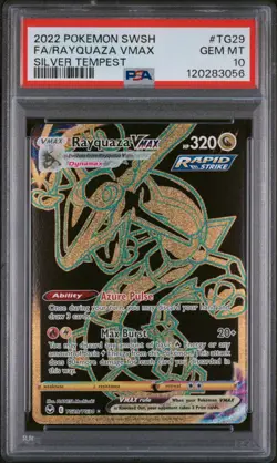 2022 POKEMON SWORD & SHIELD SILVER TEMPEST #TG29 FULL ART/RAYQUAZA VMAX PSA 10 - Image 1