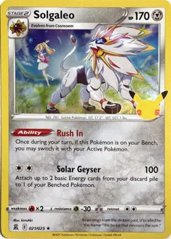 Pokemon TCG Solgaleo 021/025 Holofoil Celebrations Holo Rare - Image 1