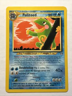 2001 Pokemon TCG Neo Discovery POLITOED #27/75 Non Holo Rare Card Vintage NM - Image 1