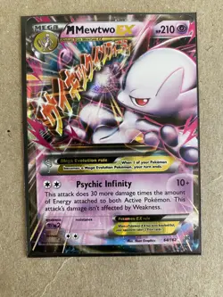 Pokemon M Mega Mewtwo EX Ultra Rare Holo TCG Card 64/162 XY Breakthrough CLEAN - Image 1