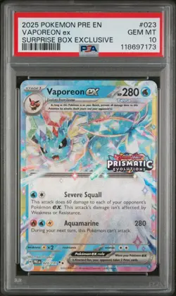 PSA 10 Vaporeon ex 023/131 Ultra Rare Prismatic Evolutions Pokemon Card - Image 1