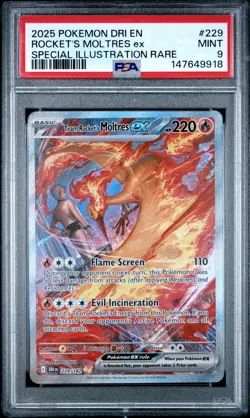 2025 POKEMON DRI EN-DESTINED RIVALS #229 TEAM ROCKET'S MOLTRES EX PSA 9 - Image 1