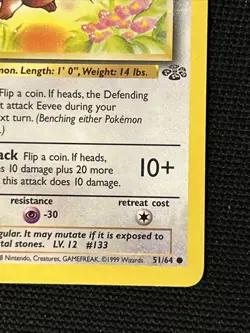 Pokemon Eevee 51/64 (1st Edition) *Near Mint* Jungle ‘Never Played Card’ - Image 5