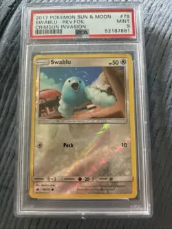 2017 Pokemon Sun & Moon Crimson Invasion Swablu Reverse Foil Card #79 PSA 9 MINT - Image 1