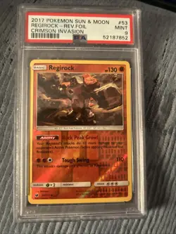 2017 Pokemon Sun & Moon Crimson Invasion REGIROCK Reverse Foil #53 PSA MINT 9 - Image 1