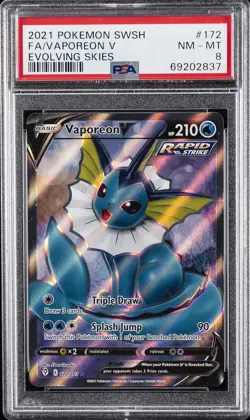 2021 POKEMON SWORD & SHIELD EVOLVING SKIES #172 FULL ART/VAPOREON V PSA 8 - Image 1
