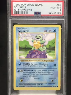 Pokemon PSA 8 Squirtle Shadowless 63/102 Base Set - Image 1