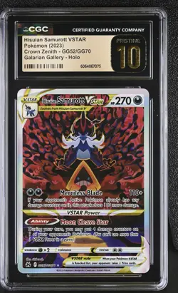 CGC Pristine 10 Hisuian Samurott VSTAR GG52/GG70 Crown Zenith Pokemon Card - Image 1