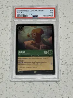 2023 Disney Lorcana EN 15/P1 Promo Bucky Organized Play Pre-Errata PSA 7 - Image 1