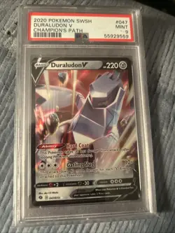 2020 Pokemon Sword & Shield Champion’s Path Duraludon V Card #047 PSA 9 MINT - Image 1