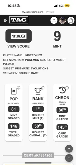 Umbreon EX 060/131 Prismatic Evolutions Holo Card Tag 9 - Image 3