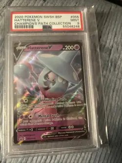 2020 Pokemon Sword & Shield Champion’s Path Hatterene V Card #055 PSA 9 MINT - Image 1