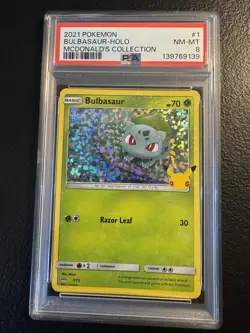 Pokemon Bulbasaur 001/025 McDonald's 25th Anniversary Holo PSA 8 70 HP - Image 1
