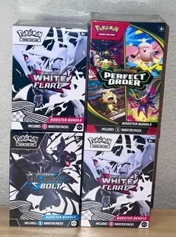 Lot Of 4 Pokemon TCG 2x White Flare, Black Bolt, Perfect Order Booster Bundles - Image 5