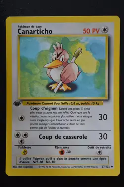 Pokemon TCG FARFETCH'D 1ST EDITION FRENCH CANARTICHO Base Set 27/102 NM - Image 1