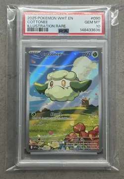 2025 POKEMON WHT EN-WHITE FLARE ILLUSTRATION RARE #090 COTTONEE PSA 10 - Image 1