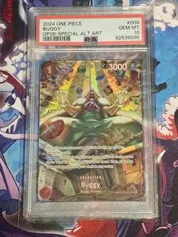 Namco 2024 One Piece Buggy OP03-008 Wings Captain Alt Art Foil PSA 10 - Image 1