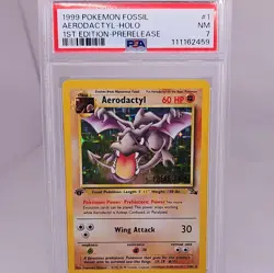 Aerodactyl 1st Edition RARE Prerelease POKEMON Card PSA 7 NM FOSSIL Holo 1/62 - Image 1