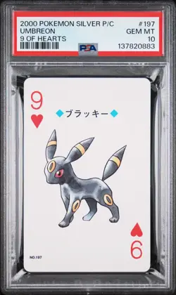 2000 POKEMON SILVER VERSION PLAYING CARDS 9 OF HEARTS #197 UMBREON PSA 10 - Image 1